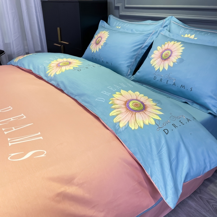 91家纺网 家纺一手货源 找家纺 金爱家 2021新款全棉活性花卉系列四件套 告白