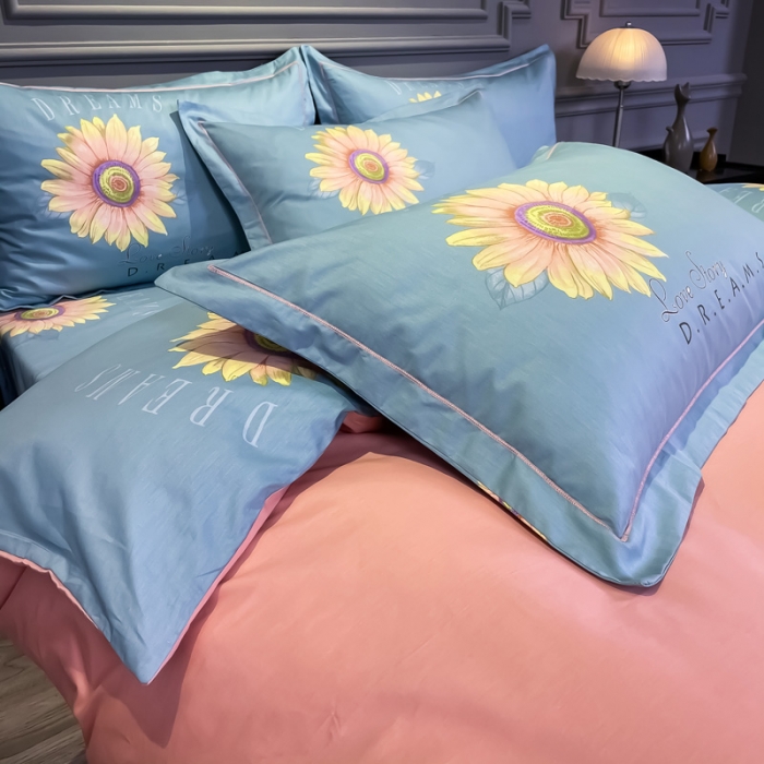 91家纺网 家纺一手货源 找家纺 金爱家 2021新款全棉活性花卉系列四件套 告白