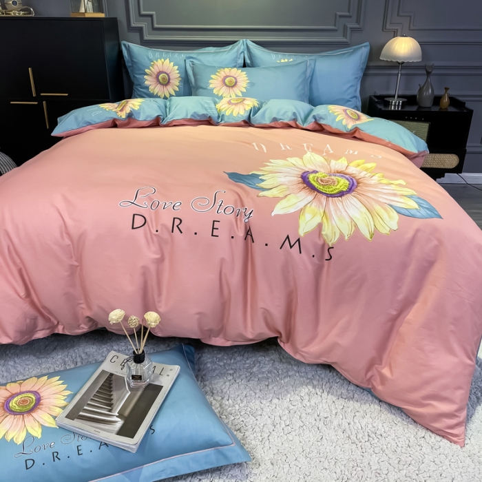 91家纺网 家纺一手货源 找家纺 金爱家 2021新款全棉活性花卉系列四件套 告白