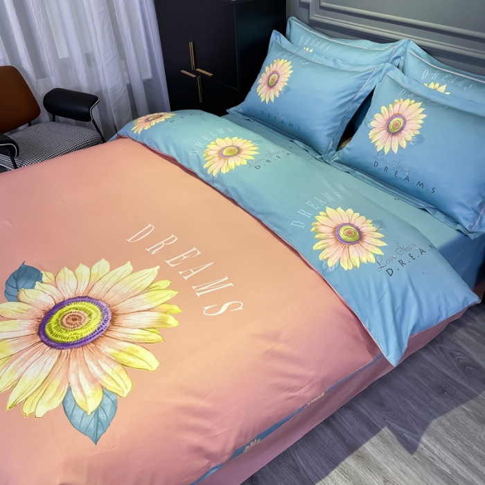 91家纺网 家纺一手货源 找家纺 金爱家 2021新款全棉活性花卉系列四件套 告白