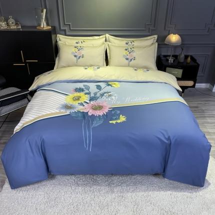 91家纺网 家纺一手货源 找家纺 金爱家 2021新款全棉活性花卉系列四件套 普兰