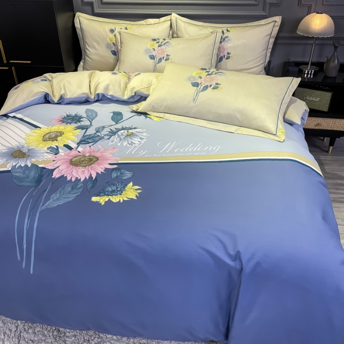 91家纺网 家纺一手货源 找家纺 金爱家 2021新款全棉活性花卉系列四件套 普兰