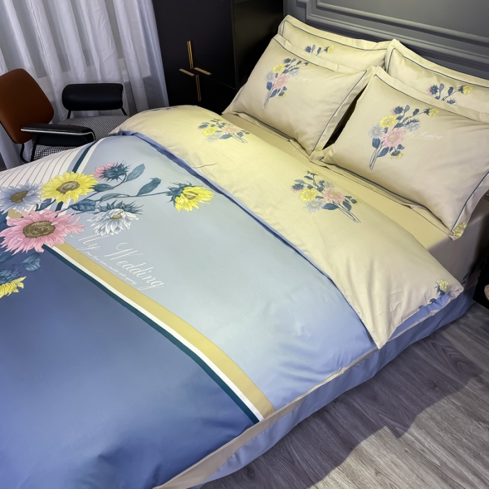 91家纺网 家纺一手货源 找家纺 金爱家 2021新款全棉活性花卉系列四件套 普兰