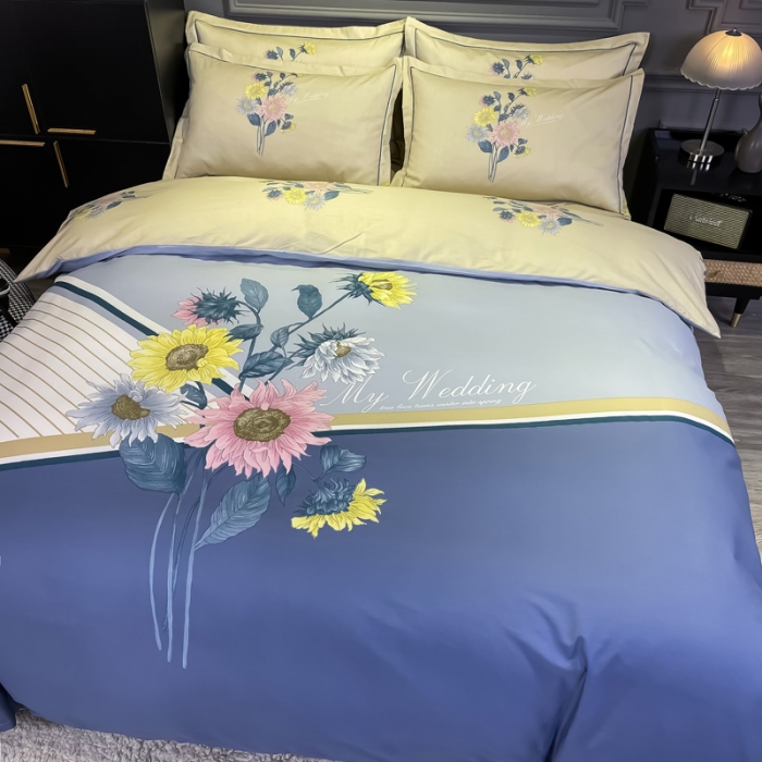 91家纺网 家纺一手货源 找家纺 金爱家 2021新款全棉活性花卉系列四件套 普兰