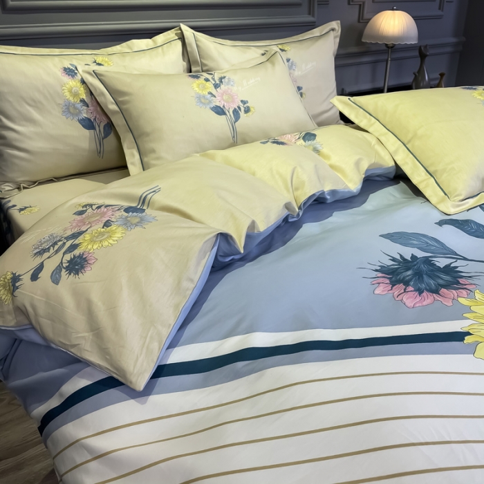 91家纺网 家纺一手货源 找家纺 金爱家 2021新款全棉活性花卉系列四件套 普兰