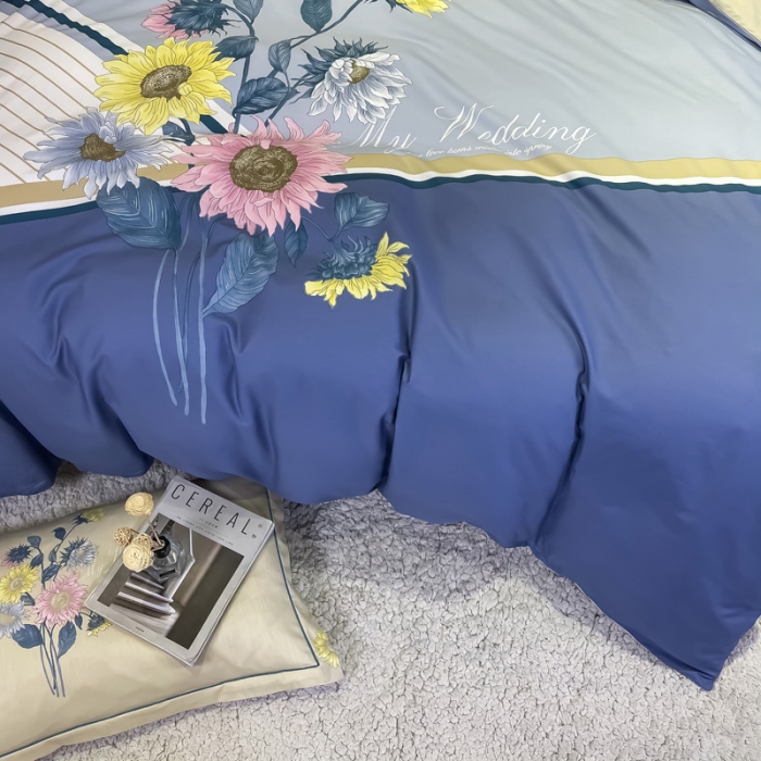 91家纺网 家纺一手货源 找家纺 金爱家 2021新款全棉活性花卉系列四件套 普兰