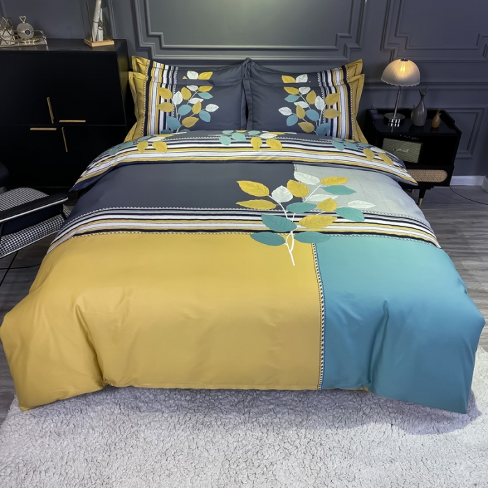 91家纺网 家纺一手货源 找家纺 金爱家 2021新款全棉活性花卉系列四件套 秋意