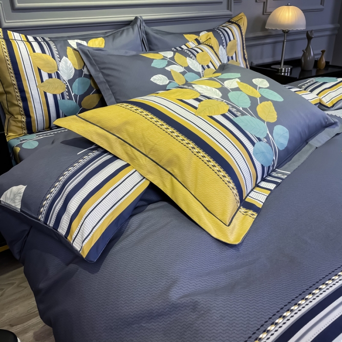 91家纺网 家纺一手货源 找家纺 金爱家 2021新款全棉活性花卉系列四件套 秋意