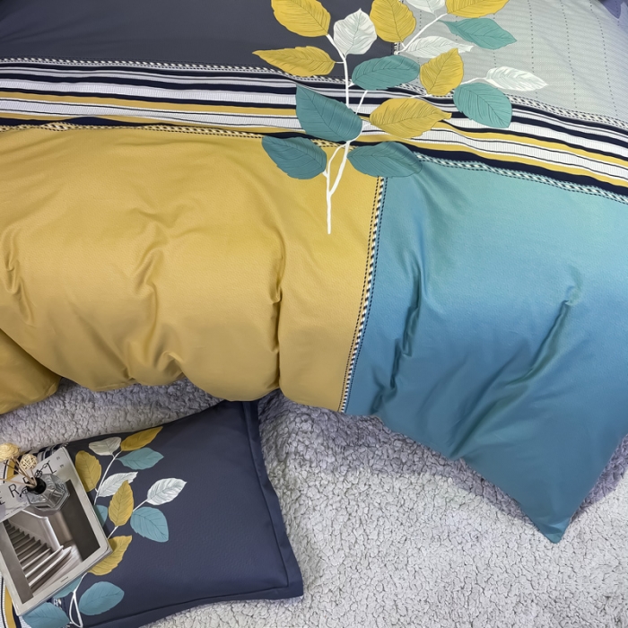 91家纺网 家纺一手货源 找家纺 金爱家 2021新款全棉活性花卉系列四件套 秋意