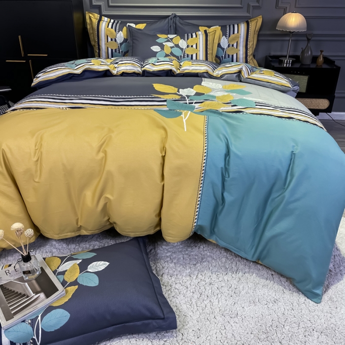 91家纺网 家纺一手货源 找家纺 金爱家 2021新款全棉活性花卉系列四件套 秋意