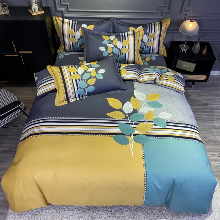 91家纺网 家纺一手货源 找家纺 金爱家 2021新款全棉活性花卉系列四件套 秋意