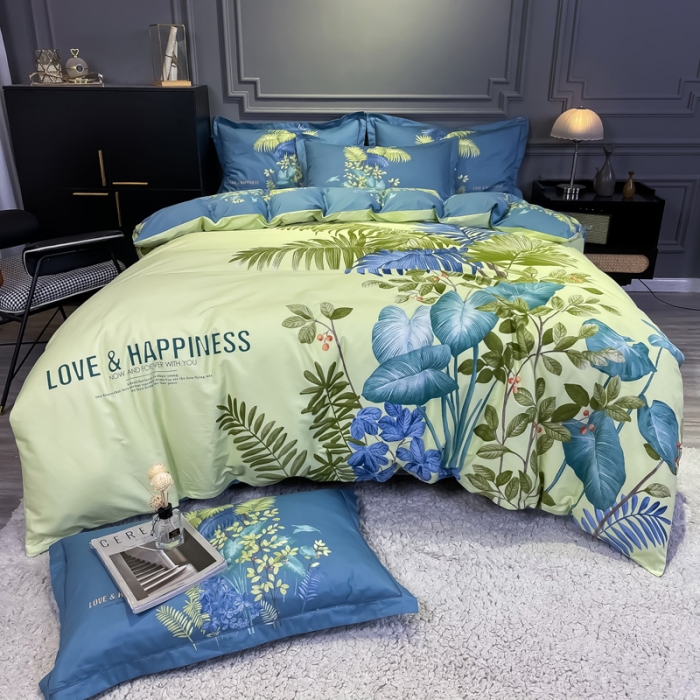 91家纺网 家纺一手货源 找家纺 金爱家 2021新款全棉活性花卉系列四件套 映曲