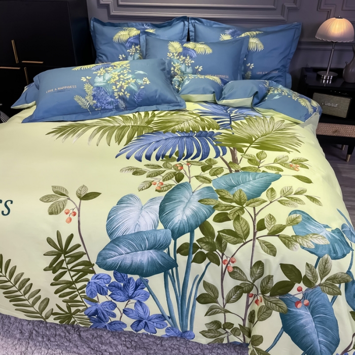 91家纺网 家纺一手货源 找家纺 金爱家 2021新款全棉活性花卉系列四件套 映曲