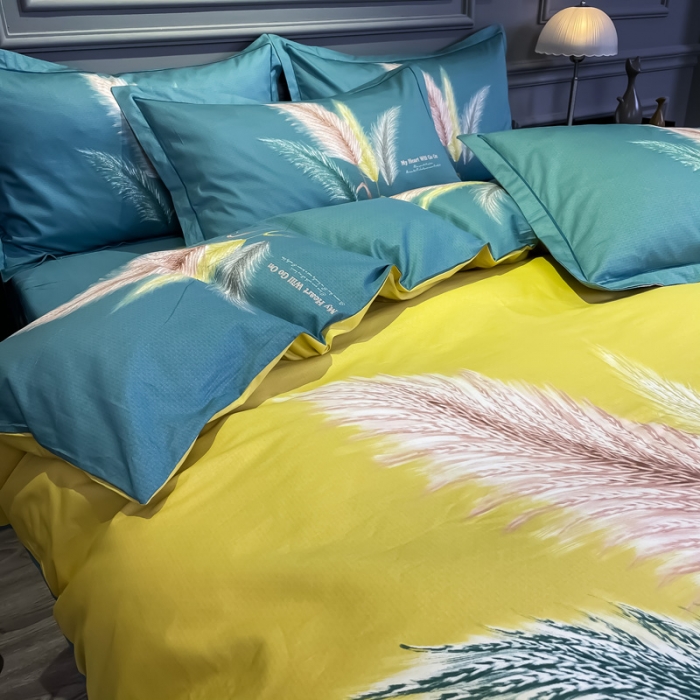 91家纺网 家纺一手货源 找家纺 金爱家 2021新款全棉活性花卉系列四件套 羽颜