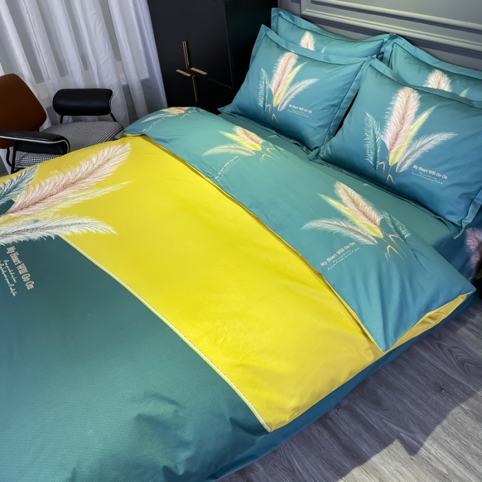 91家纺网 家纺一手货源 找家纺 金爱家 2021新款全棉活性花卉系列四件套 羽颜