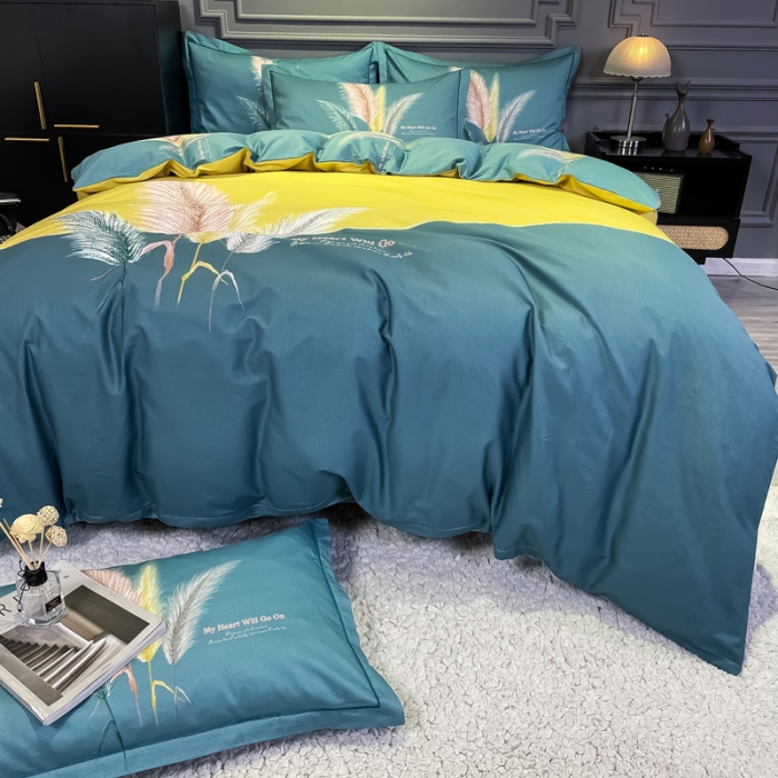 91家纺网 家纺一手货源 找家纺 金爱家 2021新款全棉活性花卉系列四件套 羽颜