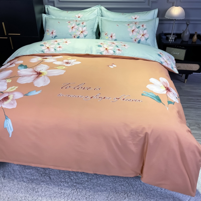 91家纺网 家纺一手货源 找家纺 金爱家 2021新款全棉活性花卉系列四件套 云汐