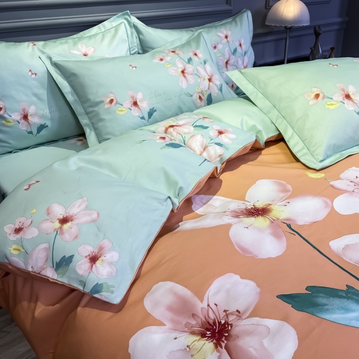 91家纺网 家纺一手货源 找家纺 金爱家 2021新款全棉活性花卉系列四件套 云汐