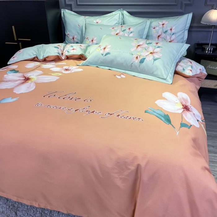 91家纺网 家纺一手货源 找家纺 金爱家 2021新款全棉活性花卉系列四件套 云汐