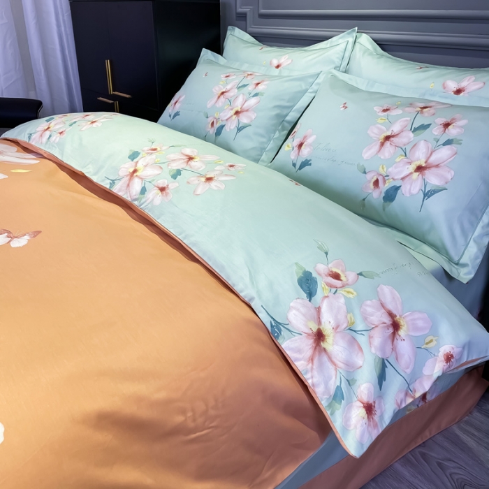 91家纺网 家纺一手货源 找家纺 金爱家 2021新款全棉活性花卉系列四件套 云汐