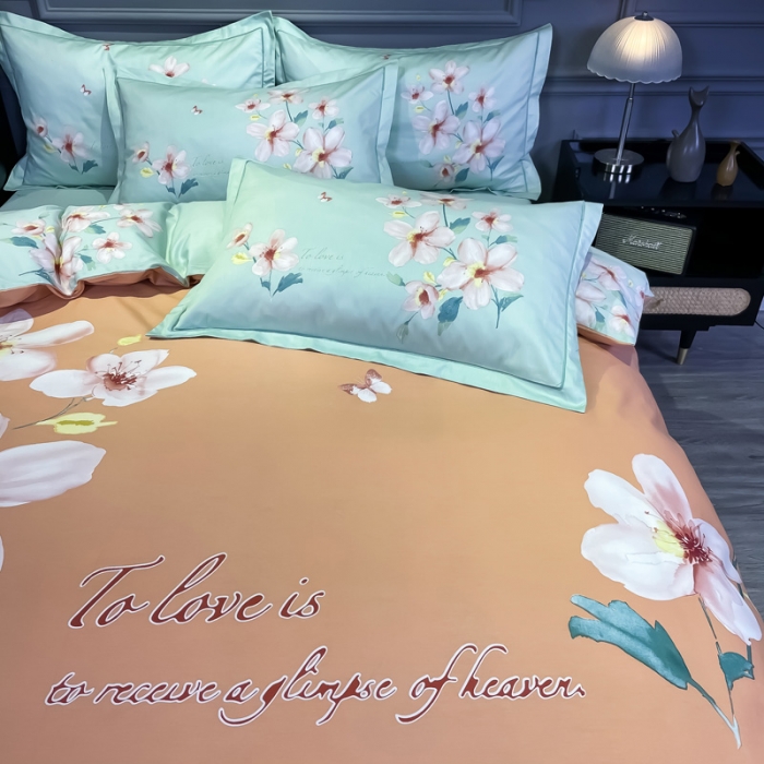 91家纺网 家纺一手货源 找家纺 金爱家 2021新款全棉活性花卉系列四件套 云汐