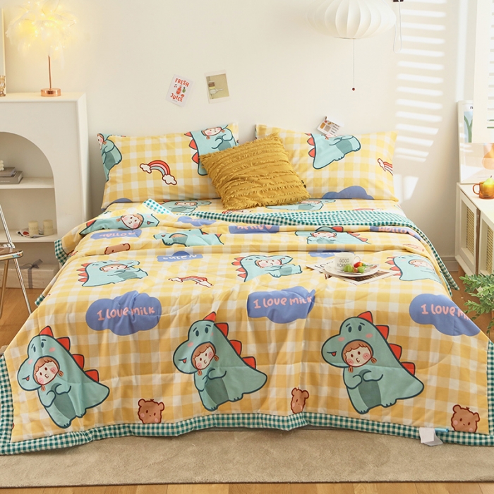 91家纺网 家纺一手货源 找家纺 莱宁被业 2022新款纯棉抗菌夏凉被全棉夏被四件套 春田花花