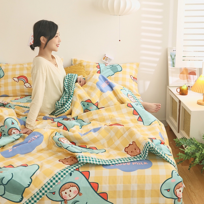 91家纺网 家纺一手货源 找家纺 莱宁被业 2022新款纯棉抗菌夏凉被全棉夏被四件套 春田花花