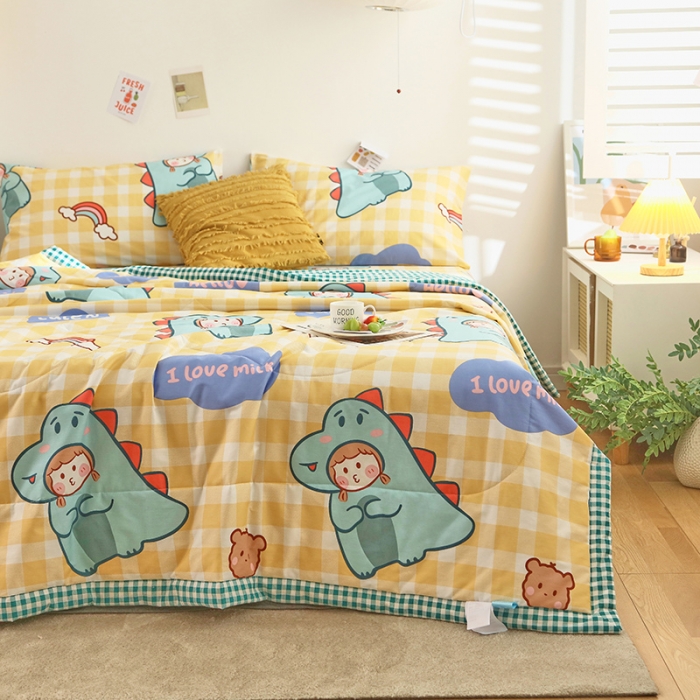 91家纺网 家纺一手货源 找家纺 莱宁被业 2022新款纯棉抗菌夏凉被全棉夏被四件套 春田花花