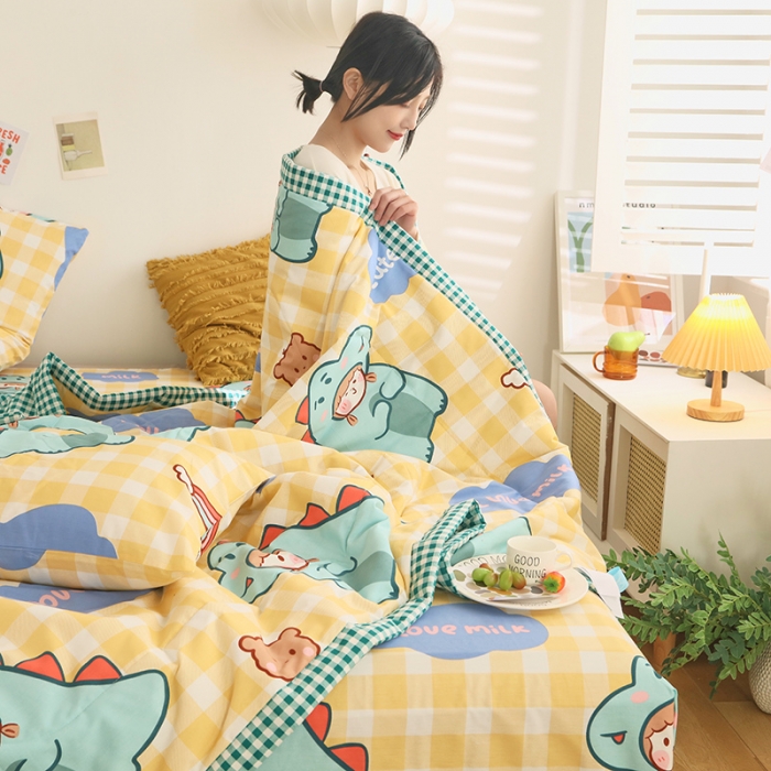 91家纺网 家纺一手货源 找家纺 莱宁被业 2022新款纯棉抗菌夏凉被全棉夏被四件套 春田花花