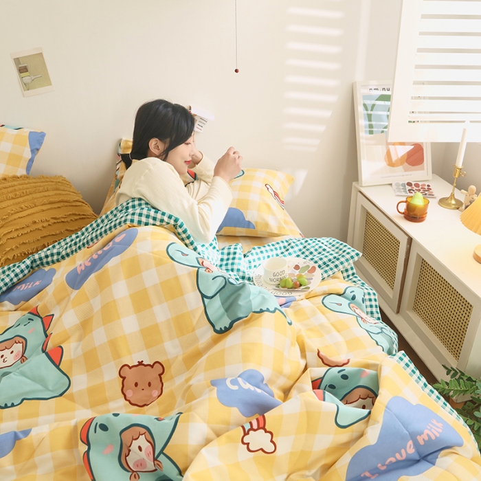 91家纺网 家纺一手货源 找家纺 莱宁被业 2022新款纯棉抗菌夏凉被全棉夏被四件套 春田花花