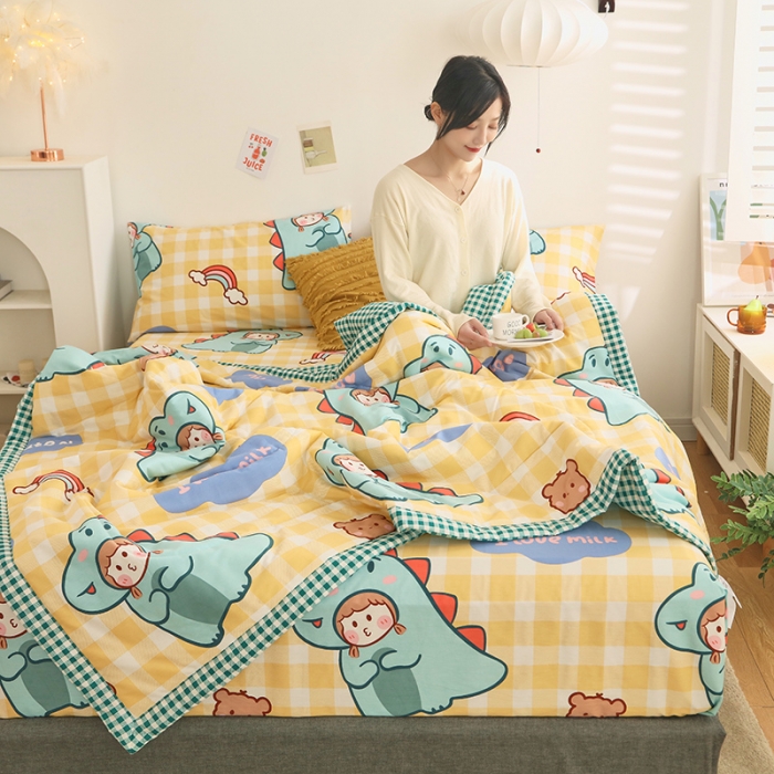 91家纺网 家纺一手货源 找家纺 莱宁被业 2022新款纯棉抗菌夏凉被全棉夏被四件套 春田花花