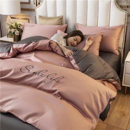 古吉梦 2020新款洛卡棉双拼S款四件套 紫豆沙