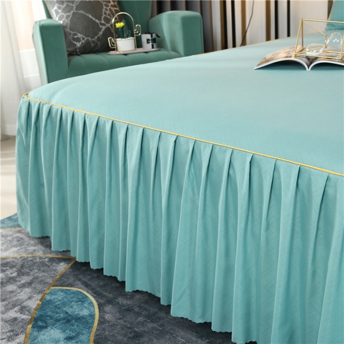 91家纺网 家纺一手货源 找家纺 乐逸家纺 2023新款3D压花床裙三件套 薄荷绿