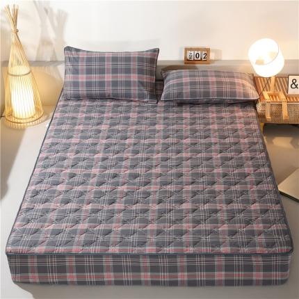 91家纺网 家纺一手货源 找家纺 乐逸 2023新款新品全棉色织水洗棉日式夹棉床笠映竹粉灰