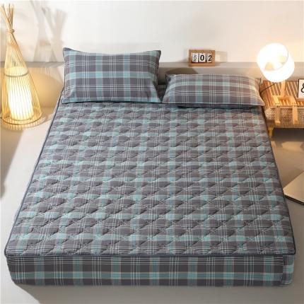 乐逸 2023新款新品全棉色织水洗棉日式夹棉床笠映竹绿灰