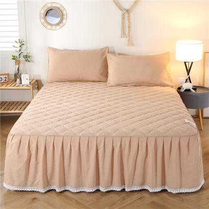 91家纺网 家纺一手货源 找家纺 乐逸 2025新品日式全棉色织水洗棉夹棉床裙浅咖