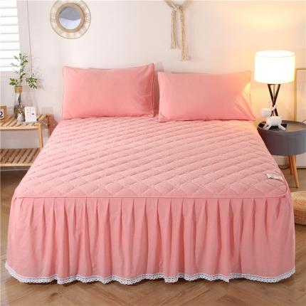 乐逸 2025新品日式全棉色织水洗棉夹棉床裙西瓜红