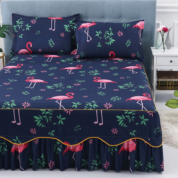 91家纺网 家纺一手货源 找家纺 笠裙家纺 韩版公主风床裙防滑SS床裙床罩 火烈鸟