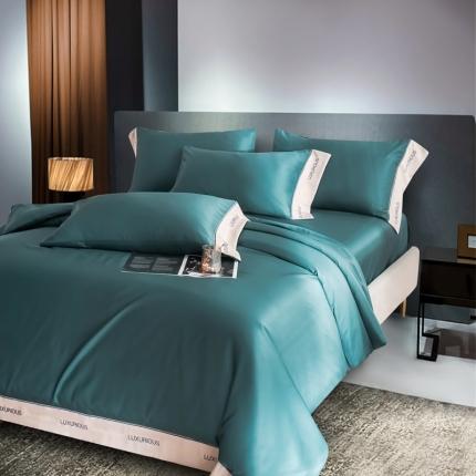 91家纺网 家纺一手货源 找家纺 米奈 2024新款水洗真丝贴边绣花四件套有质检报告奈利 墨绿