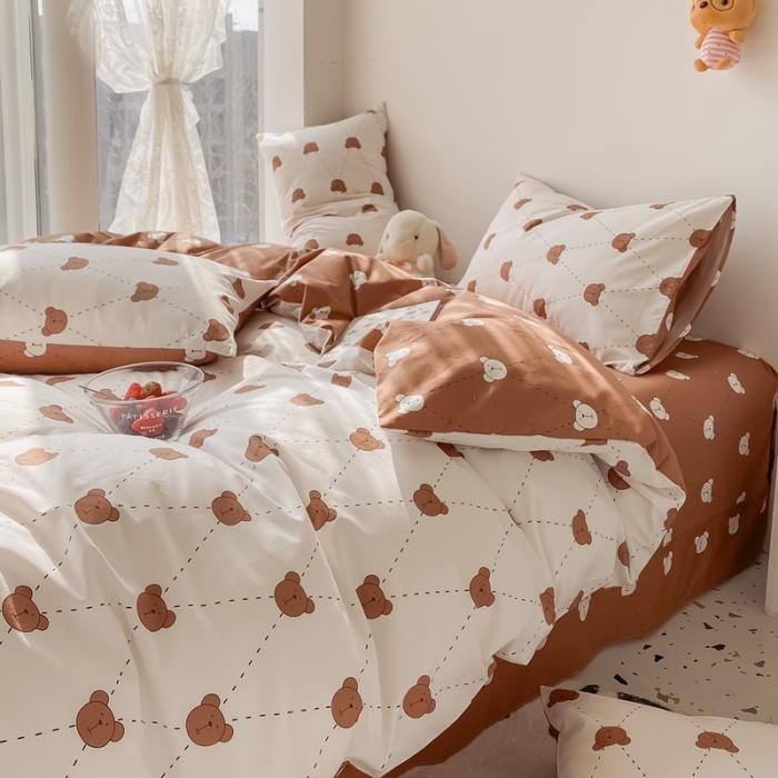 91家纺网 家纺一手货源 找家纺 眠屿家纺 2021新款全棉印花四件套 布朗熊