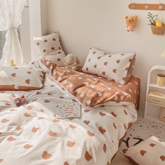 91家纺网 家纺一手货源 找家纺 眠屿家纺 2021新款全棉印花四件套 布朗熊