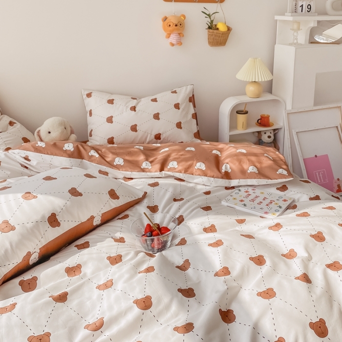 91家纺网 家纺一手货源 找家纺 眠屿家纺 2021新款全棉印花四件套 布朗熊