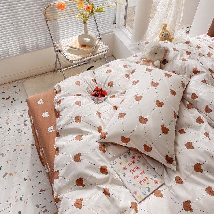 91家纺网 家纺一手货源 找家纺 眠屿家纺 2021新款全棉印花四件套 布朗熊