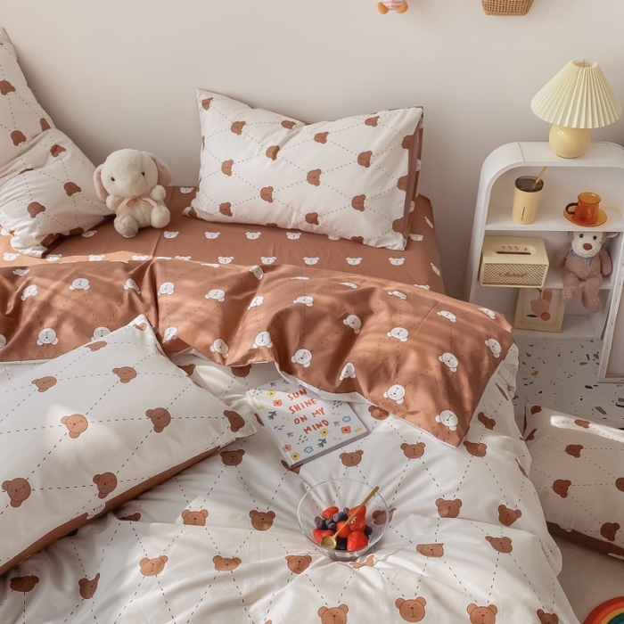 91家纺网 家纺一手货源 找家纺 眠屿家纺 2021新款全棉印花四件套 布朗熊