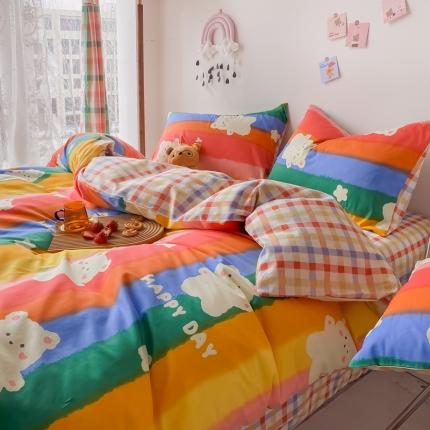 眠屿家纺 2021新款全棉印花四件套 彩虹熊