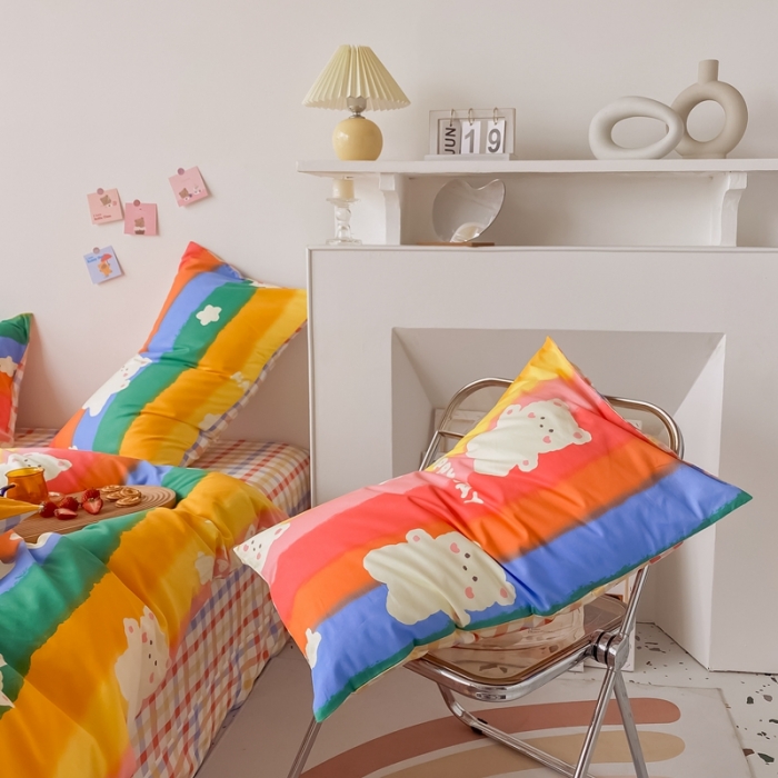 91家纺网 家纺一手货源 找家纺 眠屿家纺 2021新款全棉印花四件套 彩虹熊