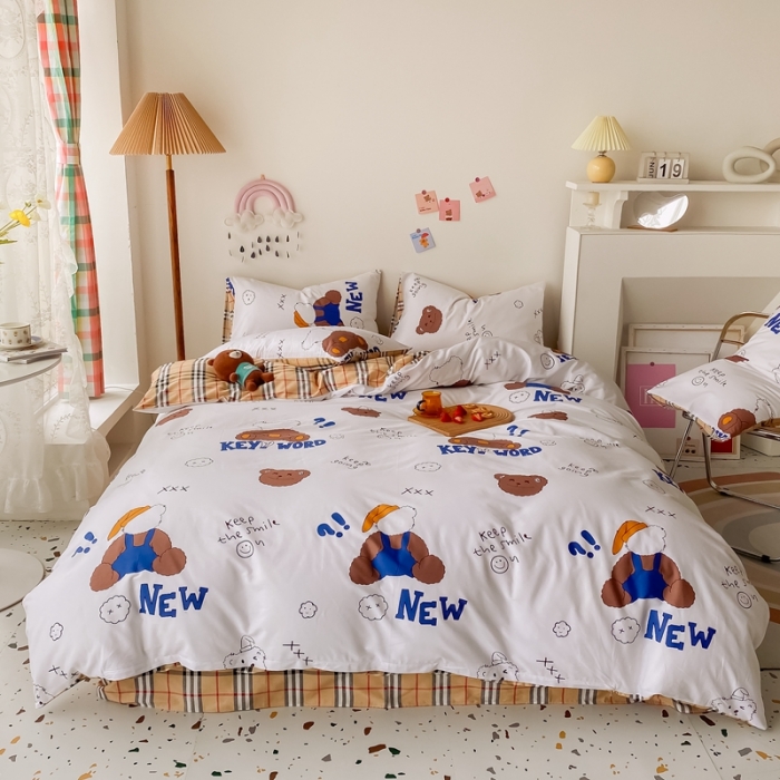 91家纺网 家纺一手货源 找家纺 眠屿家纺 2021新款全棉印花四件套 潮牌熊