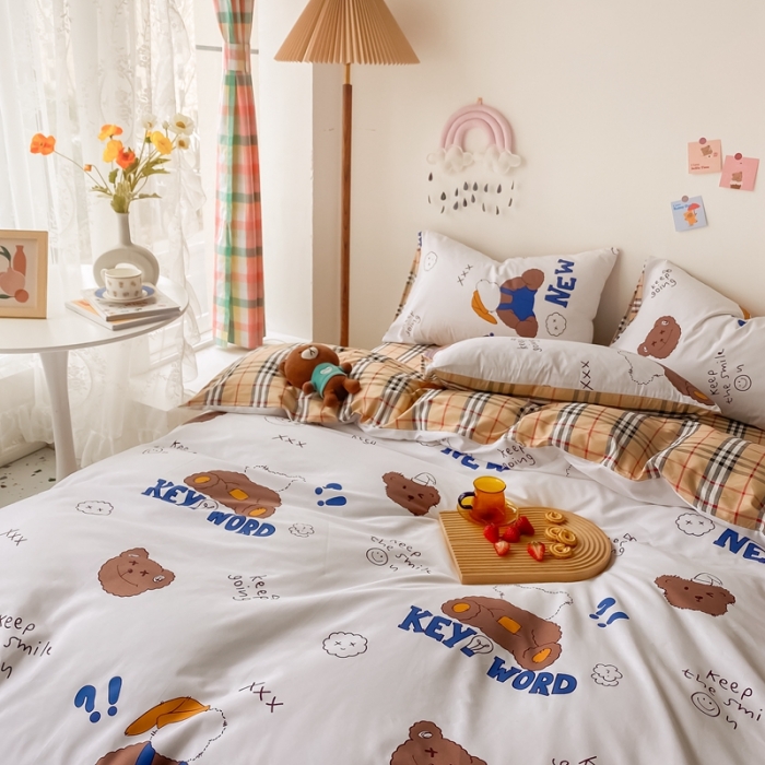 91家纺网 家纺一手货源 找家纺 眠屿家纺 2021新款全棉印花四件套 潮牌熊