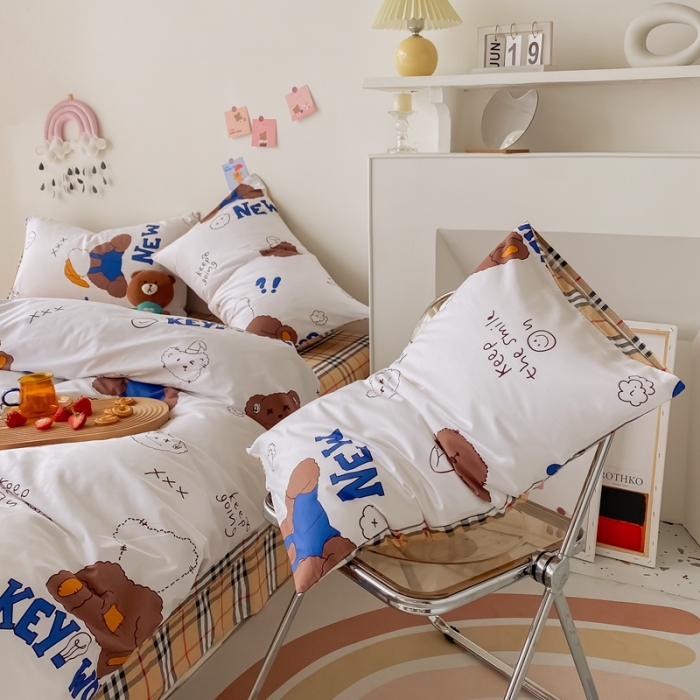 91家纺网 家纺一手货源 找家纺 眠屿家纺 2021新款全棉印花四件套 潮牌熊