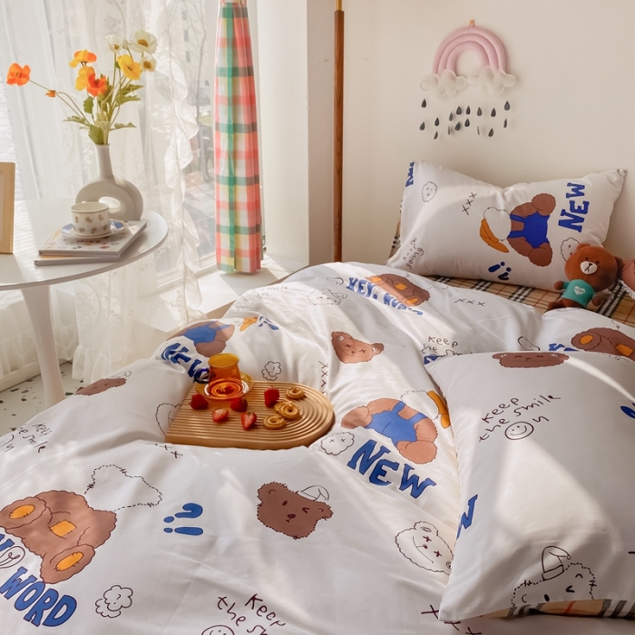 91家纺网 家纺一手货源 找家纺 眠屿家纺 2021新款全棉印花四件套 潮牌熊